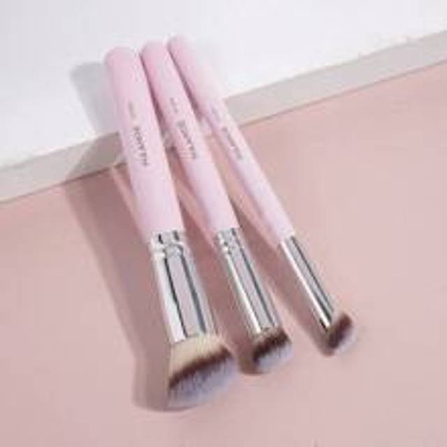 3 st. Professionell smink Borste Uppsättningar , Puderborste , Concealer borste , Highlight borste , Konturering Borste , Sminkverktyg Med Mjukt Fibre - Rosa