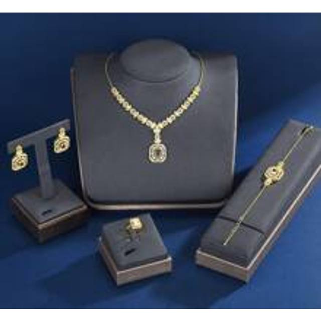 5 st 18K guldpläterade lyxiga royalty stil Fyrkantig tofsdesign Bröllopssmyckeset, inklusive halsband, armband, örhängen, ring, handgjorda med vita oc - Multi-color (En-Storlek)