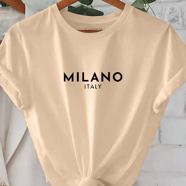 INAWLY Ladies&#39; Fashionable Loose Fit Casual Letter Graphic T-Shirt For Summer MILAN ITALY Graphic Tees Women Tops