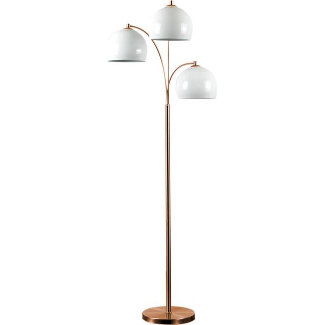 Modern Designer Style 3 Way Polished Copper Floor Lamp with Gloss White Dome Shades - Complete with 4w LED Golfball Bulbs [3000K Warm White]