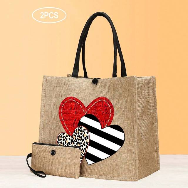SHEIN 1 Piece Three Colorful Heart Printed Handbags, Female Bridesmaid Handbags, Best Gifts For Family And Loved Ones, Valentine&#39;s Day Gifts, Portable Handb