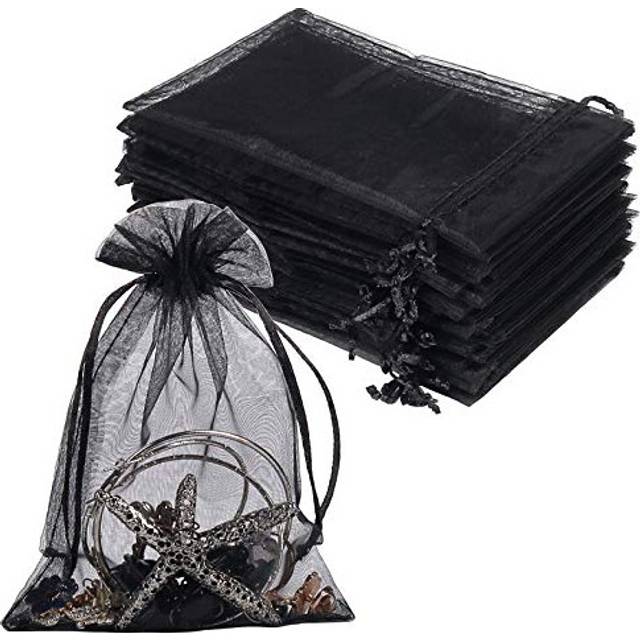 100PCS Black Organza Gift Bags, 10X15cm Mesh Wedding Favour Gift Bags with Drawstring for Jewelry Makeup Candy Baby Shower Party Christmas Festival