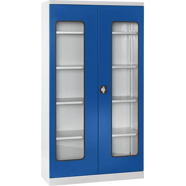 eurokraft pro depth 450 mm, 4 shelves and vision panel doors, depth 450 mm, 4 shelves and vision panel doors, blue doors - light grey RAL 7035
