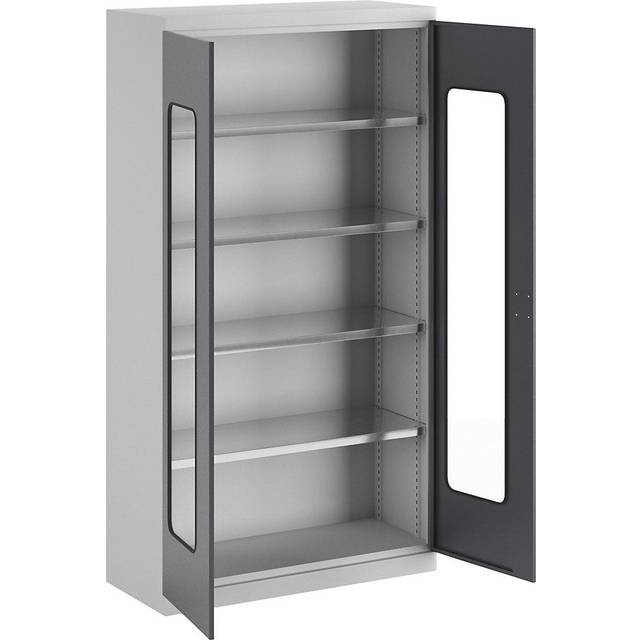 eurokraft pro depth 450 mm, 4 shelves and vision panel doors, depth 450 mm, 4 shelves and vision panel doors, grey doors - light grey RAL 7035
