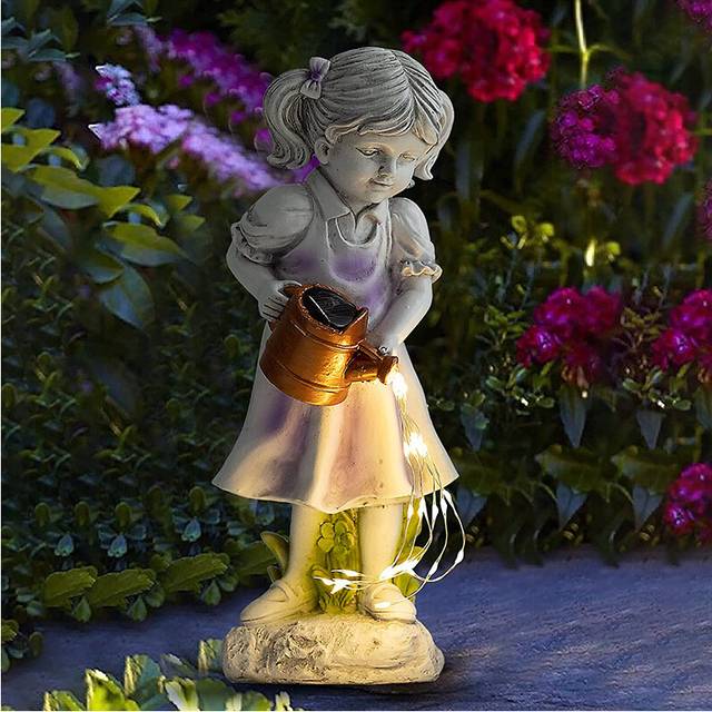 (Little Girl Holding A Kettle [single Pack]) 1pc Solar Garden Ornaments American Villa Garden Resin Crafts