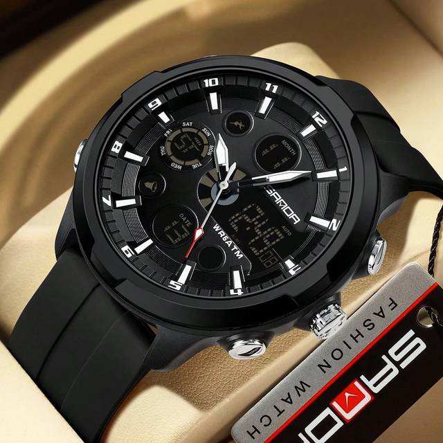 SHEIN Top Brand Men Watches Dual Display New Arrival Big Dial Waterproof Outdoor Sports Fishing Running Camping Luxury Fashion Casual Watch Man Alarm Stopwa