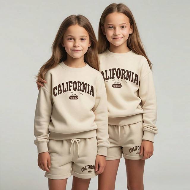 SHEIN Tween Girl Round Neck Letter Print Tee And Shorts Set, Family Matching Outfits (Sold In 2 Separate Sets)