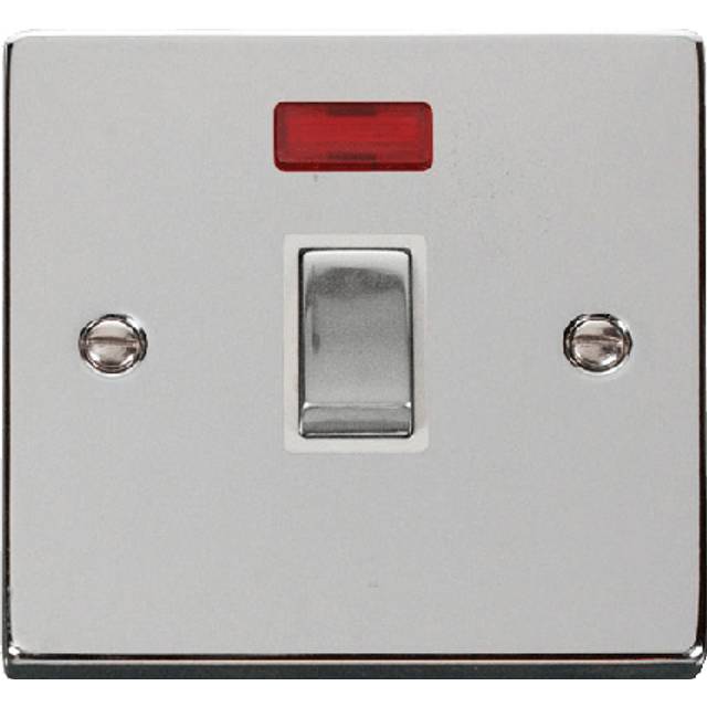 Click Deco 20A 1 Gang DP 'Ingot' Switch with Neon Polished Chrome Insert White