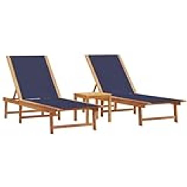 vidaXL Sun Loungers 2 pcs with Table Blue Solid Wood Acacia and Textilene