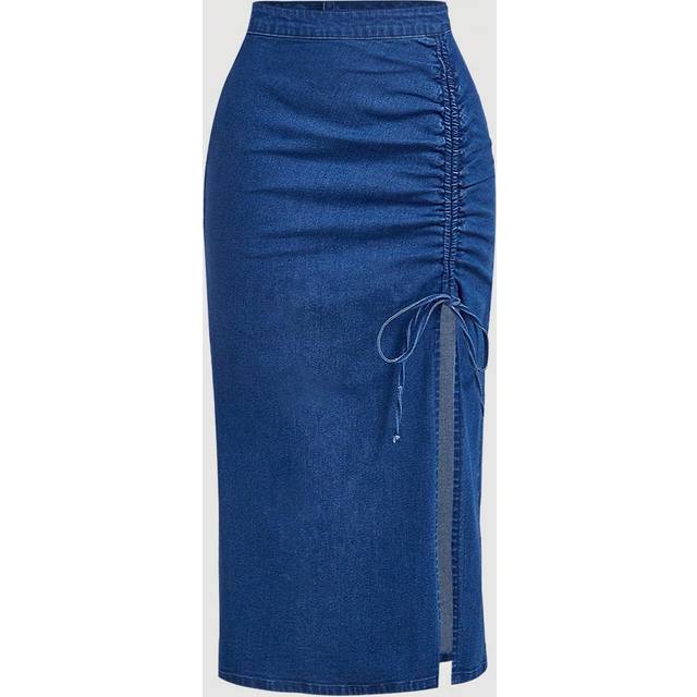 SHEIN Drawstring Split Thigh Denim Skirt