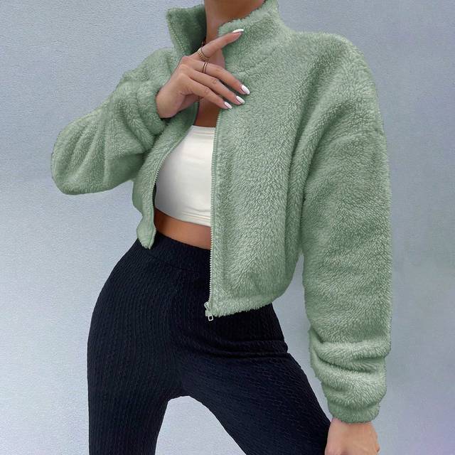 Zielony Fuzzy & Fluffy Personality Thick Jacket For Girly Girls