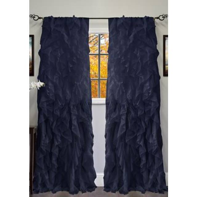 Sweet Home Collection 2 Pack Window Panel Sheer Voile Vertical Ruffled Waterfall Curtains, 108 in x 50 in, Navy