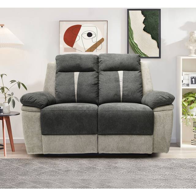 (2 Seater Sofa Only) Fabric Manual Recliner 3 Seater Sofa, 2 Seater Sofa, Chair Grey
