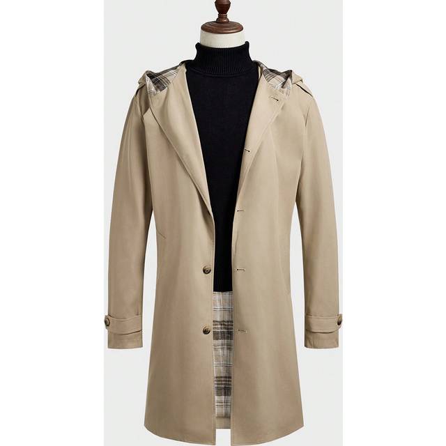 SHEIN Men Solid Hooded Long Sleeve Button Front Trench Coat