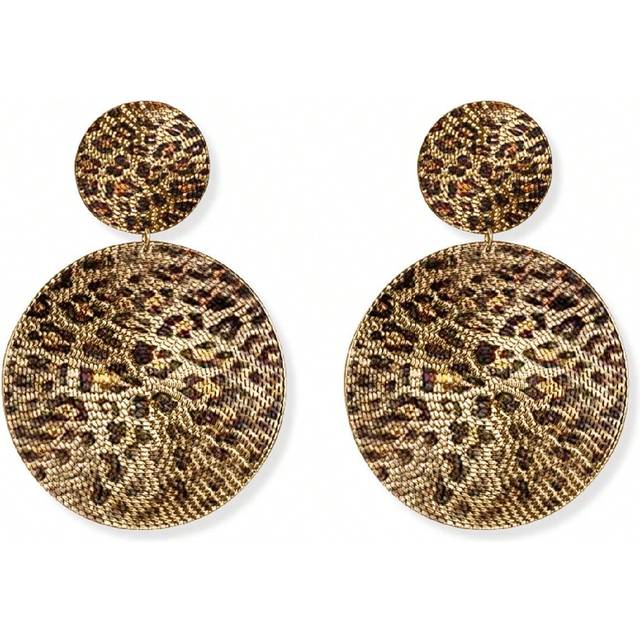 SHEIN 1pair New Leopard Print Circular Geometric Fashion Earrings, Autumn & Winter