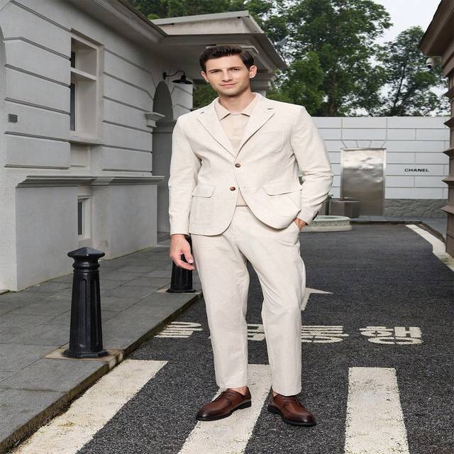 Manfinity 2pcs Men&#39;s Woven Suit, Slim Fit Business Casual Blazer With 2 Buttons, Long Waistcoat & Small Straight Leg Trousers, Suitable For Office, Spring & Aut