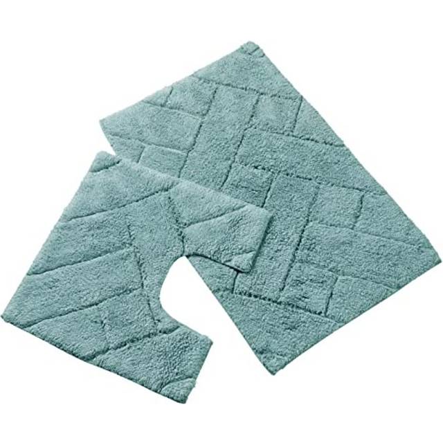Bali 2 Piece Bath Mat Set Extra Soft Easy Care Plush Bath Rug + Toilet Mats Super Absorbent Pedestal Bathmat For Bathroom Toilet Shower, Duck egg