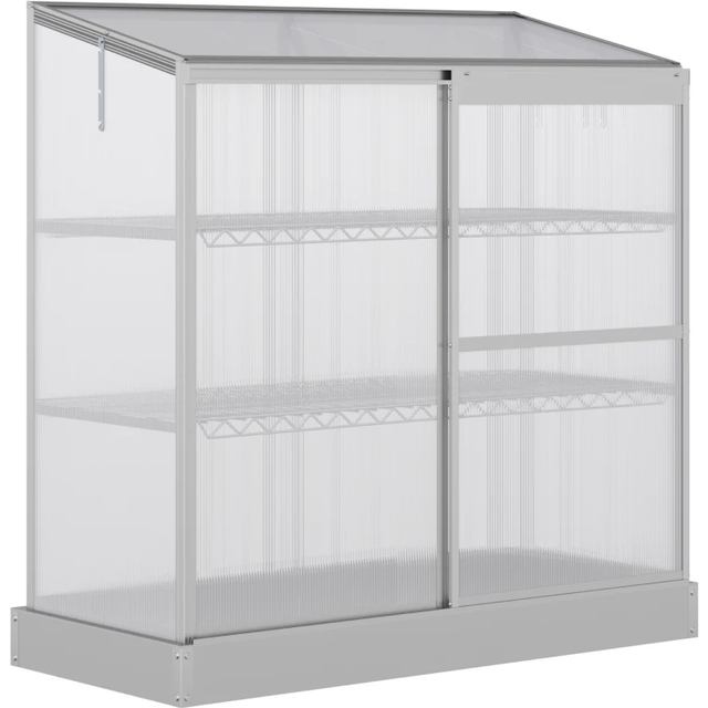 Outsunny 3-tier Mini Greenhouse Garden Cold Frame Plant Growth House W / Polycarbonate Panels, Openable Roof, 129.5 X 58 X 140 Cm, Silver