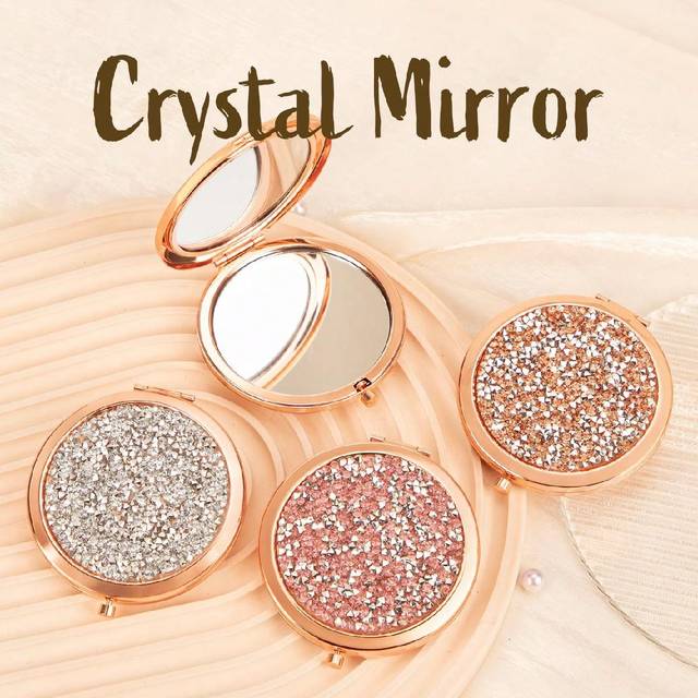 SHEIN 1PC Crystal Rose Gold Double-Sided Makeup Mirror, Perfect Gift For Mom, Aunt, Grandmother, Daughter, Niece, Sister, Friend, Girlfriend, Wife, Bride, B