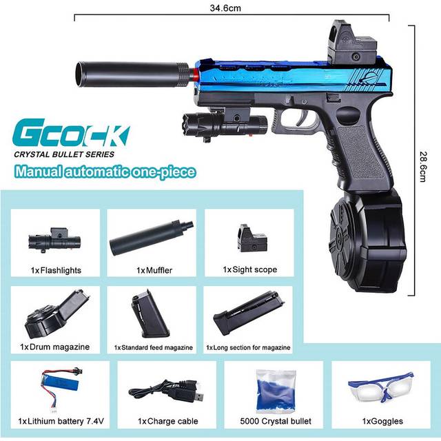 (New Blue Black) NEW 2 in 1 Glock Gel Blaster Electric Water Beads Toy Gun Splatter Ball