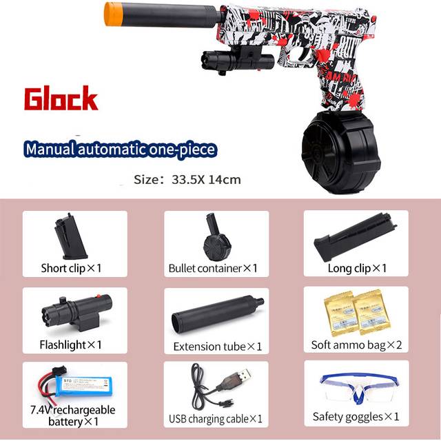 (Glock X2 Graffiti) NEW 2 in 1 Glock Gel Blaster Electric Water Beads Toy Gun Splatter Ball