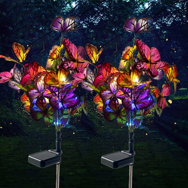 Solar Power Garden Lights, 2 Pack Butterflies Solar Flower Lights Outdoor Garden Stake, Pathway Lighting LED Lights for