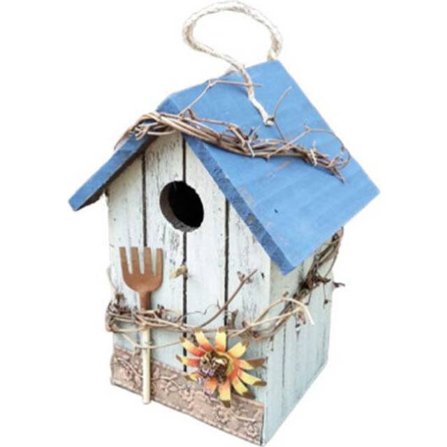 Wooden Birdhouse Hanging Bird Nest Garden Bird House for Hanging Outdoors Blue Size L