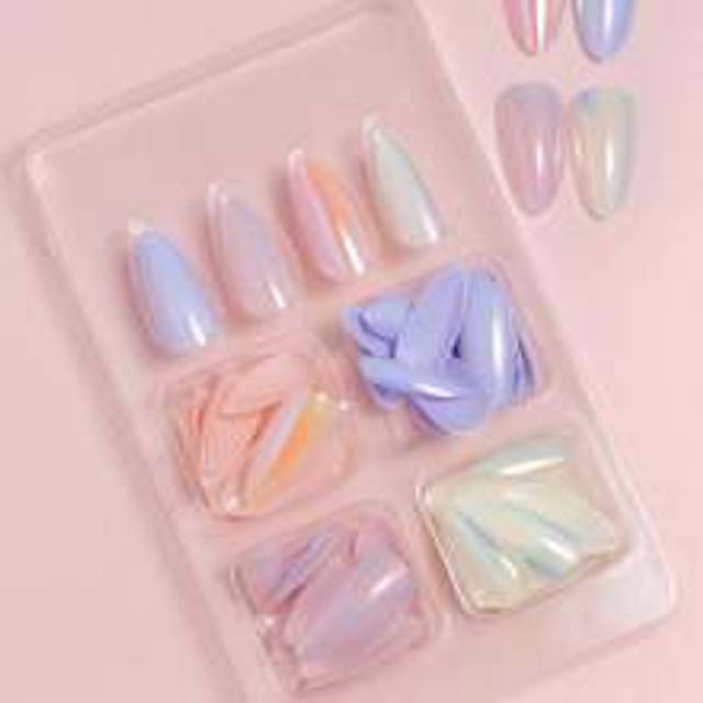 96 st (Vit/Rosa/Blå/Ljusgul-Blandat 4 färger) Magisk krom glänsande medium mandelpress på naglar Holografisk gradient Nageldamm Is Neon Sjöjungfruspeg - Multifärgad