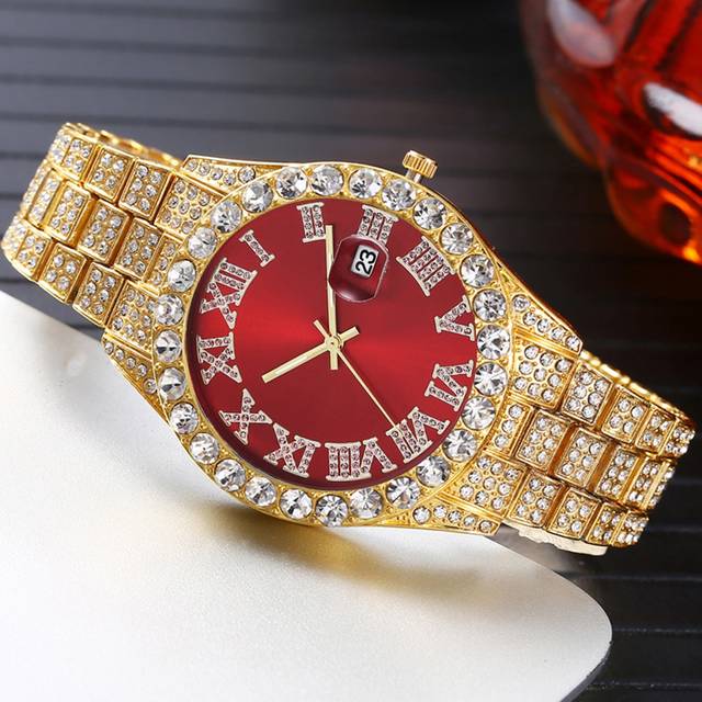 SHEIN 1pc Men&#39;s Minimalist Business Roman Scale Round Dial Full Rhinestones Steel Band Quartz Watch, Suitable For Birthday, Anniversary, Christmas Gift