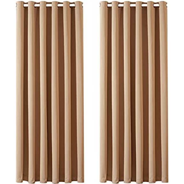 Aspire Homeware Blackout Curtains for Living Room - Black Out Bedroom Curtains Eyelet - Thermal Insulated Super Soft Ring Top Short Beige Kitchen