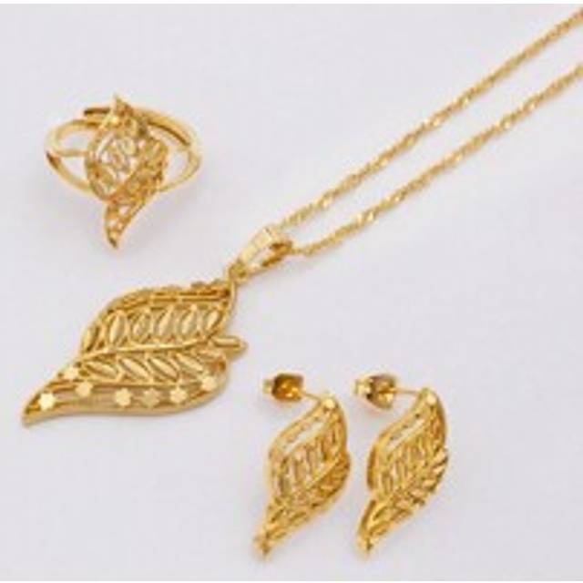afrikansk Guldpläterad Smyckesset Halsband Hänge Örhängen Ring Set För kvinnor Dubai Party Bröllop Presenter (En-Storlek,JH0045,JH0357)