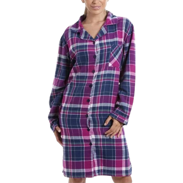Wincy Checkered Long Sleeve Button Front Nightshirt - Blue - 8-10