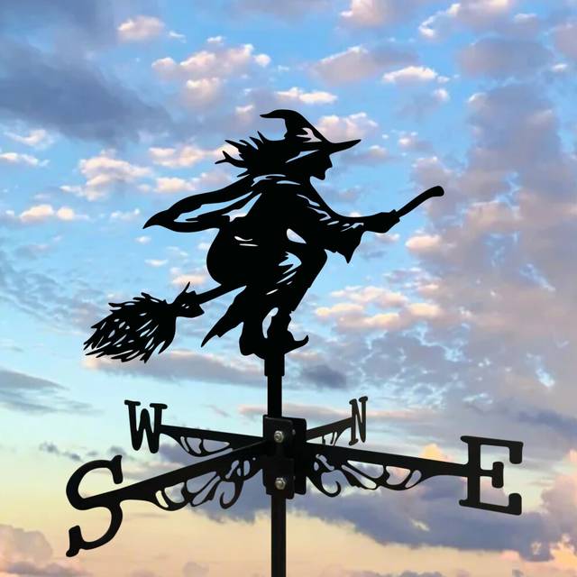 (Broom Witch Weathervane) Metal Weathervane, Retro Metal Wind Vane, Halloween Christmas Theme Wind Direction Indicator, For Outdoor Garden, Lawn Patio