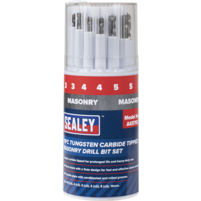 Sealey 11 Piece Tungsten Carbide Tipped Masonry Drill Bit Set