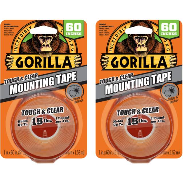 "Gorilla Tough & Clear  Double Sided Mounting Tape  Weatherproof  1"""" x 60""""  Clear  (Pack of 2)"