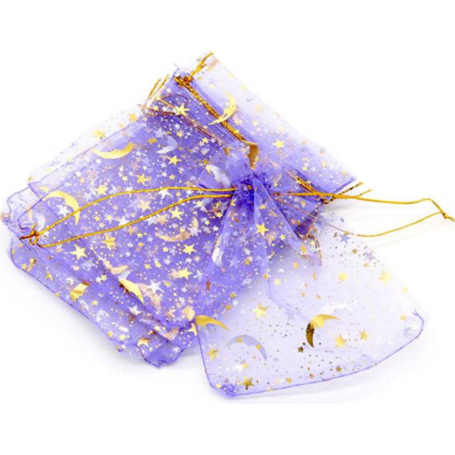 (20pcs purple) Moon Stars Drawstring Organza Gift Bags