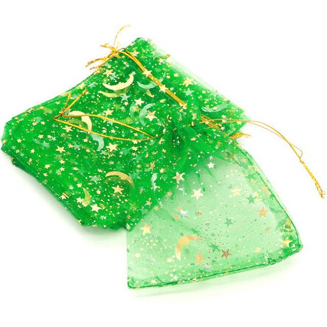 (20pcs green) Moon Stars Drawstring Organza Gift Bags