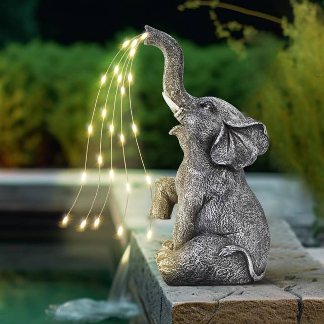 Elephant Statue Garden Decoration Watering Elephant Figure Solar Powered LED Lights, Gifts for Mum, Birthday Gifts for Women, Elephant Decoration for