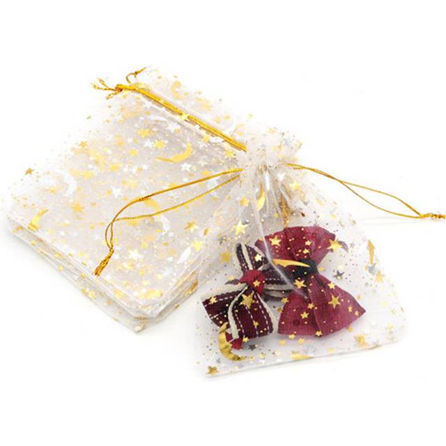 (20pcs white) Moon Stars Drawstring Organza Gift Bags