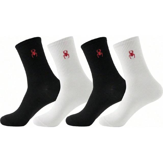 SHEIN 4 Pairs Unisex Crew Socks, Halloween Spider Design, Versatile Solid Color, Moisture-Wicking, Fashionable Suitable For Any Shoes, Mother&#39;s Day Gift