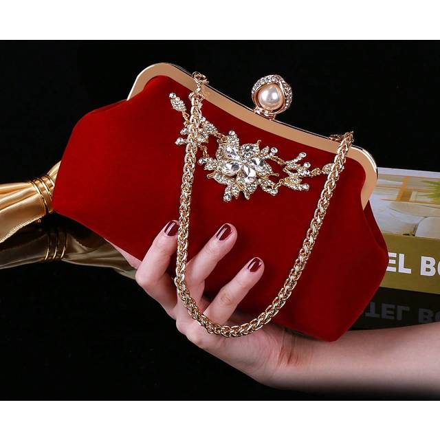 SHEIN A Red Metal Lock Buckle Handbag With Elegant, Delicate, Tranquil And Luxurious Style. The Bag Is Made Of Suede And Fabric And Is Light And Portable. T