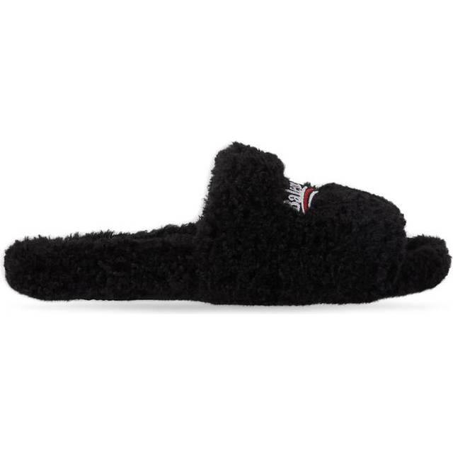 Balenciaga - Logo-Embroidered Faux Shearling Slides - Men - Black - EU 44