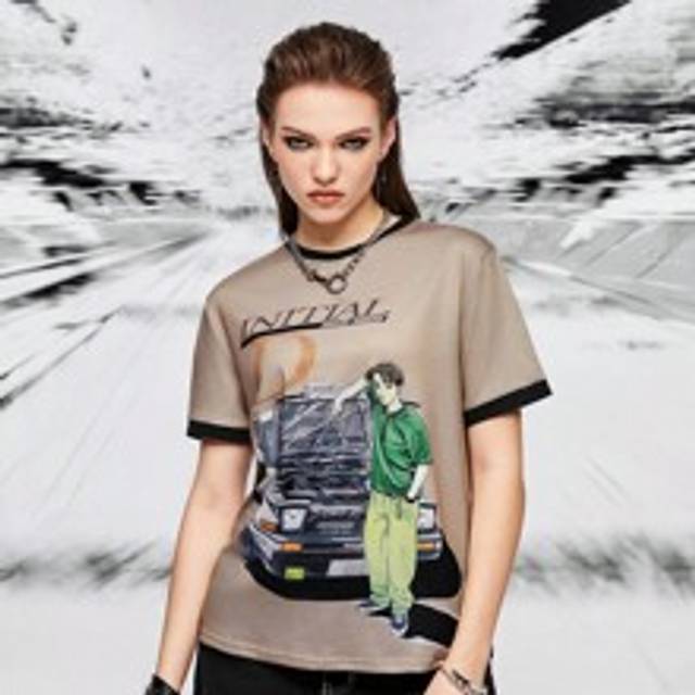 Kvinnor Casual Kortärmad Ringer T-shirt med anime karaktärer och biltryck för sommaren - Aprikos (L,M,S,XL,XS,XXL,XXS,XXXL,XXXXL)