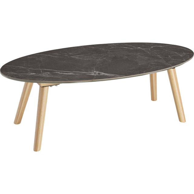 Ovalt Soffbord Acerra, marmorlook 100x50x34,5 cm - svart