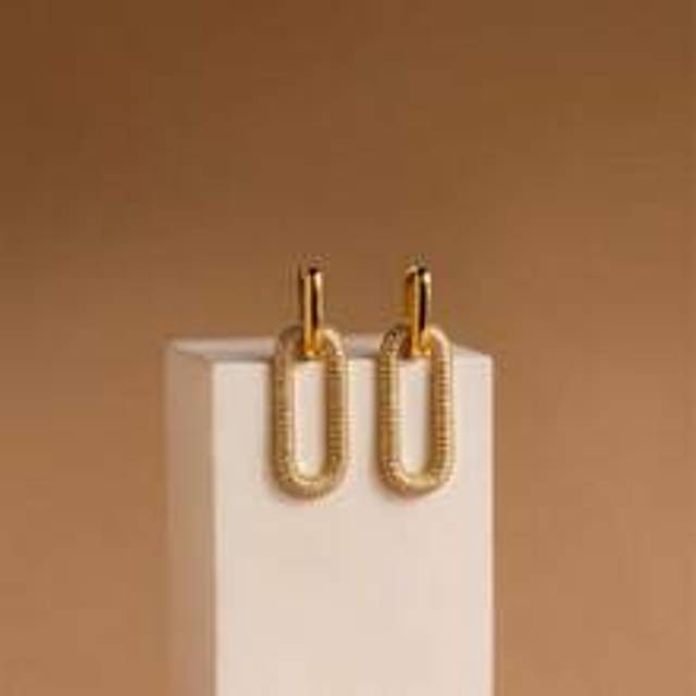 2st geometriska dubbelslingor koppar Cubic Zirconia inlagda örhängen för kvinnor, lämpliga för dagligt bruk, dejting och fester, presenter - Gult guld (En-Storlek,A)