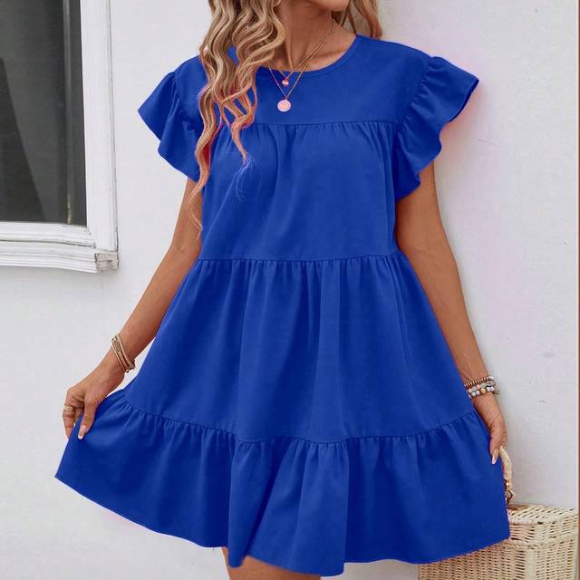 SHEIN Solid Ruffle Hem Smock Dress For Holiday