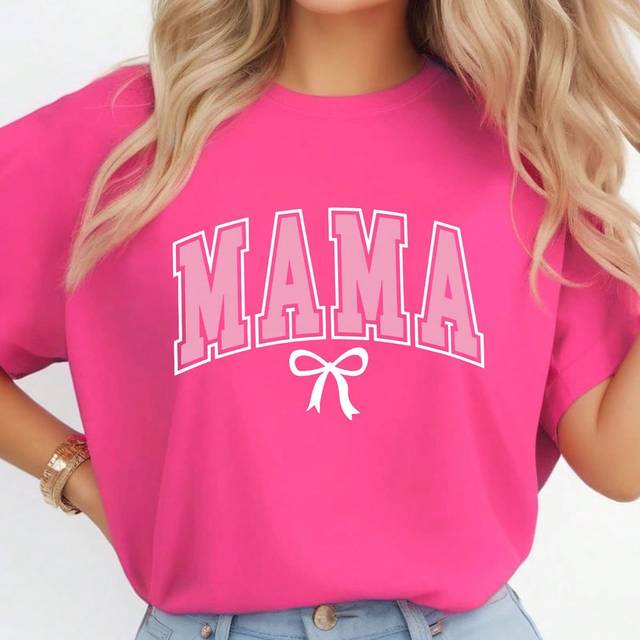 INAWLY Mom Bowknot Retro Round Neck Short Sleeve Casual T-Shirt Graphic Tees Women Tops