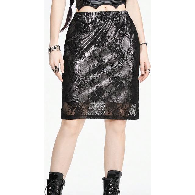 ROMWE Gothic Lace Floral & Metallic Skirt For Women With Reflective Interior Fabric