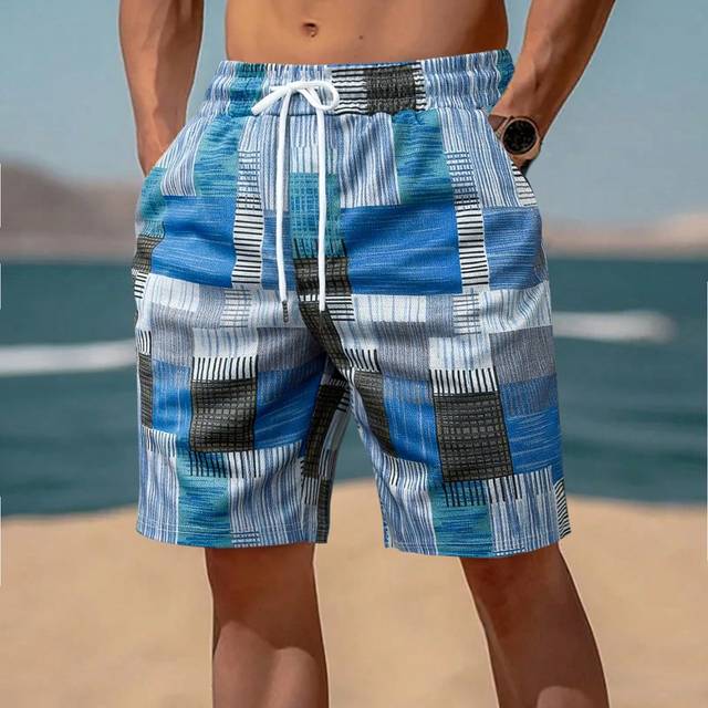 SHEIN Men&#39;s Geometric Printed Drawstring Waist Fashionable Casual Shorts