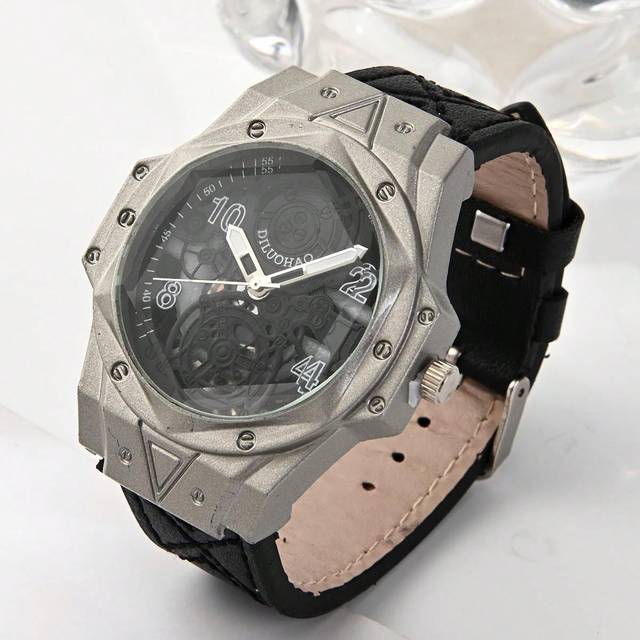 SHEIN 1pc Men&#39;s Hollow Out Fashion Watch, Stainless Steel Big Dial Business Watch With Alloy Luminous Hands, Gift For Boyfriend Or Brother